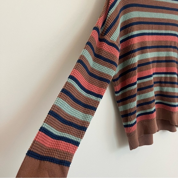 REI Sweater Womens Large Waffle Knit Striped Thermal 100% Cotton Wallace Lake - Picture 6 of 9